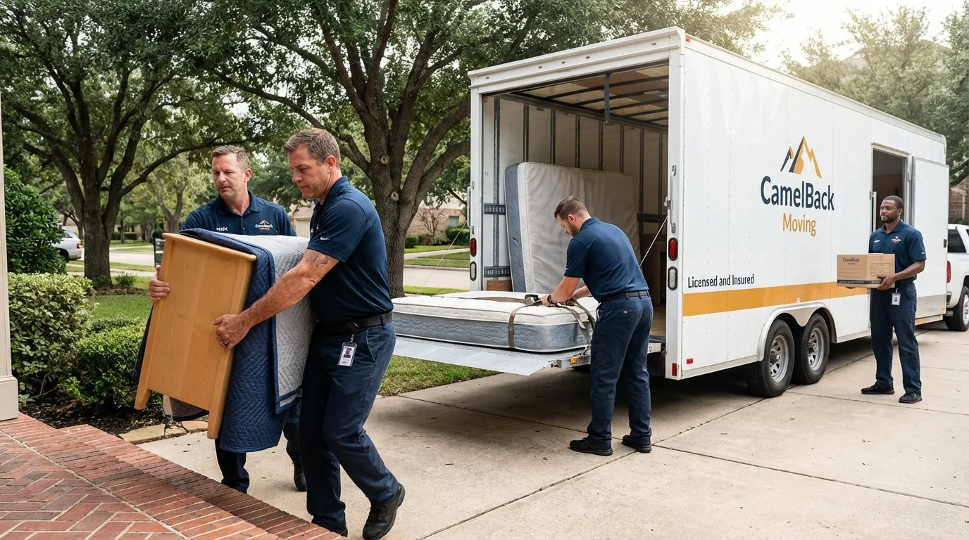 Crew loading residential truck for cross-state move from Harvey, LA
