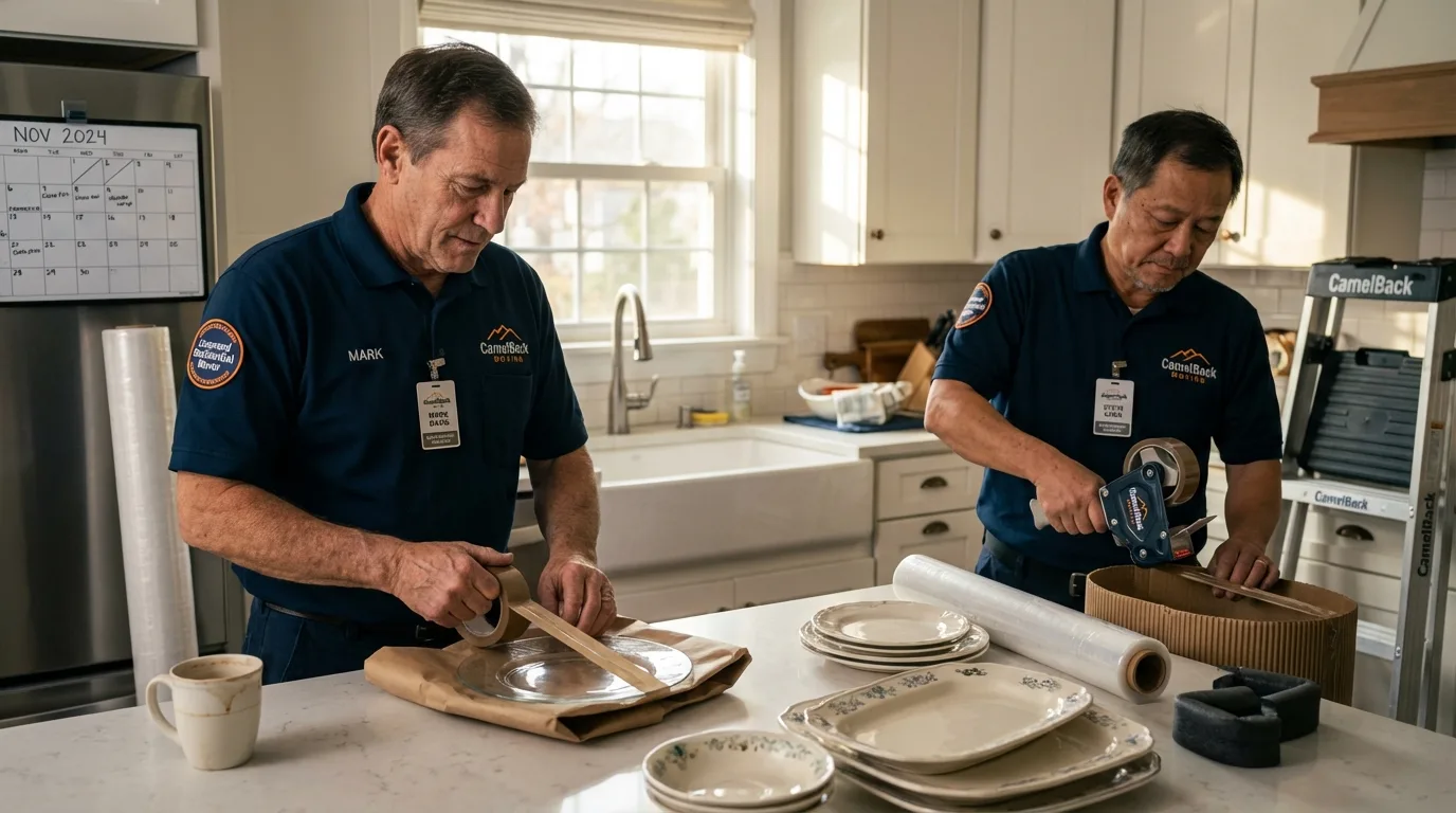 Professional crew packing kitchen dishware in Harvey, LA