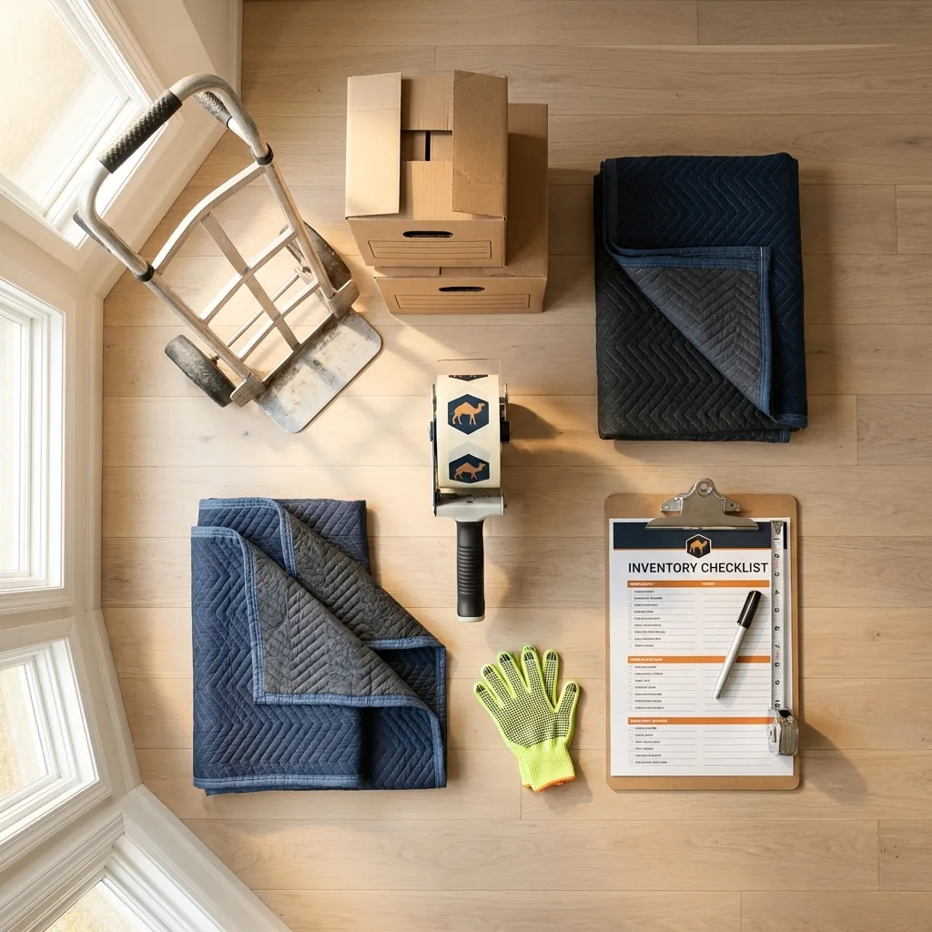 Professional moving supplies and packing materials layout for Harvey residential relocations